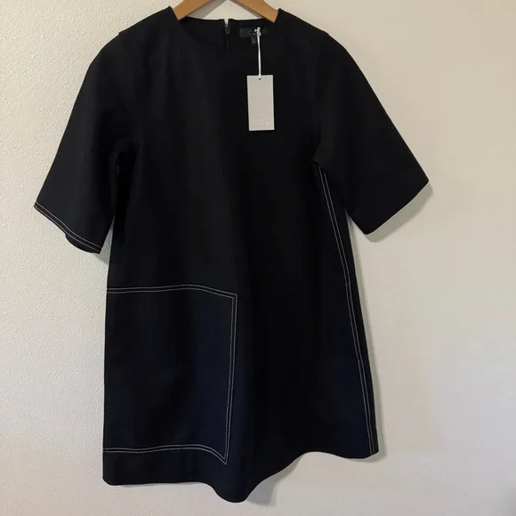 COS Topstitched Wool-Cashmere Dress Black Mini Short Sleeve Contemporary NWT-2 - Picture 2 of 13